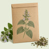 Kraft seed packet illustrated with Catnip Herb, with fresh Catnip Herb beside it
