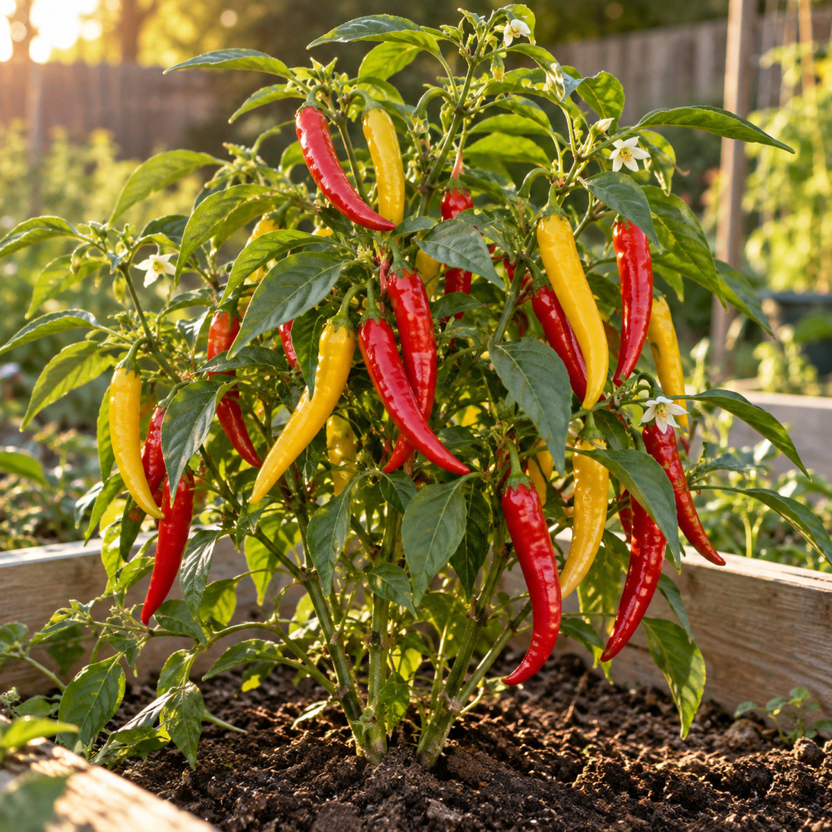 Cayenne Blend Chile Pepper Seeds growing in a home garden