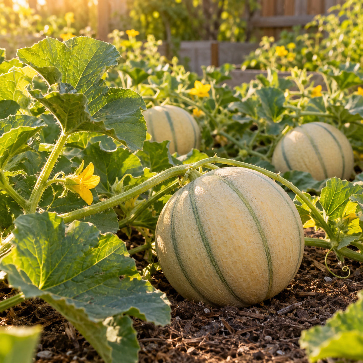 Charentais Cantaloupe Melon Seeds growing in a home garden