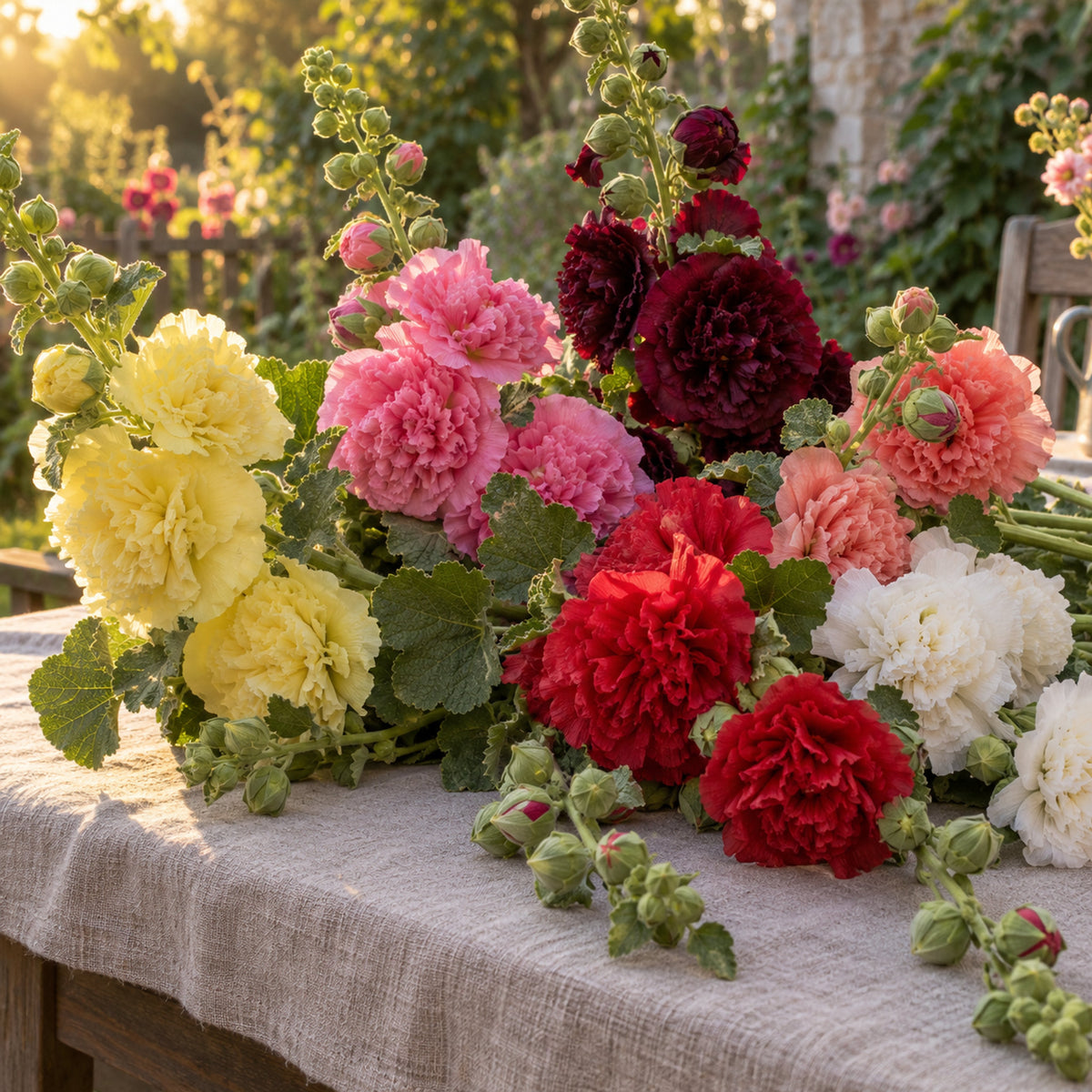 Chater's Double Hollyhock Seeds harvest up close