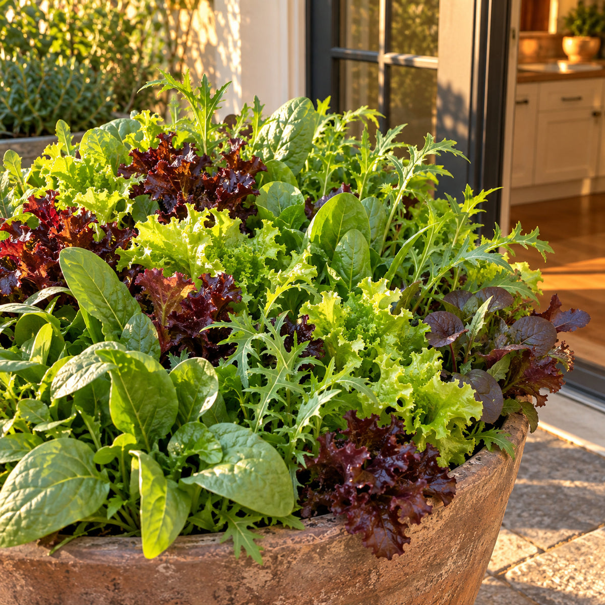 Chef's Medley Mesclun Lettuce Seeds growing in a home garden