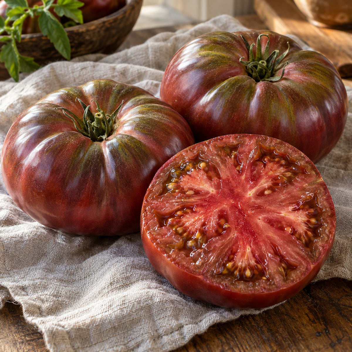 Cherokee Carbon Pole Tomato Seeds harvest up close