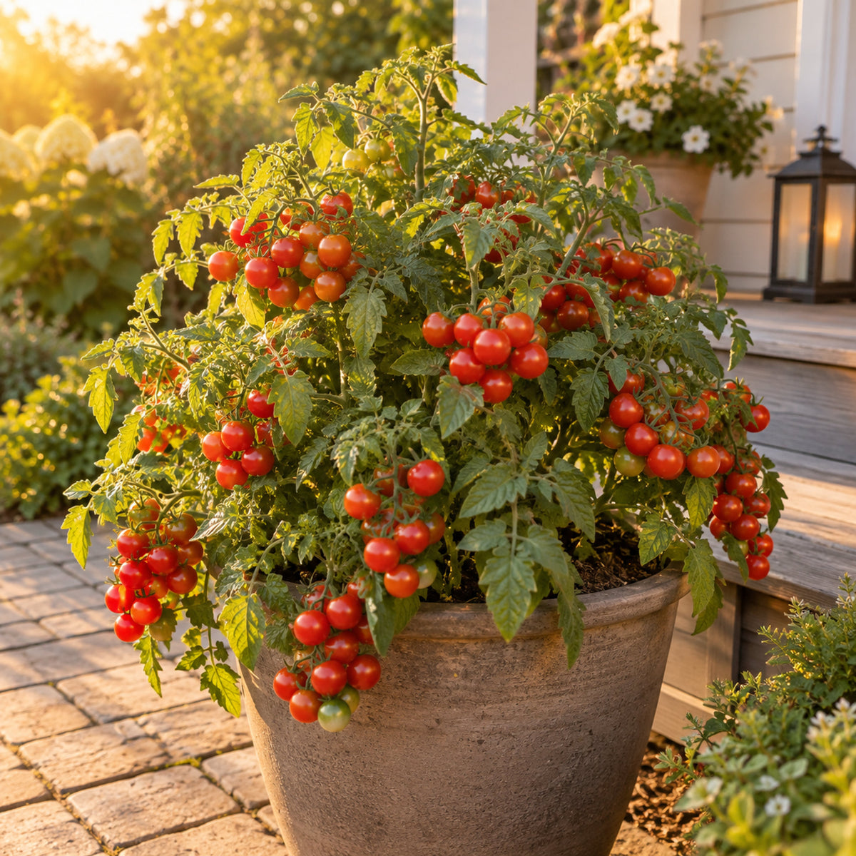 Cherry Falls Bush Cherry Tomato Seeds growing in a home garden
