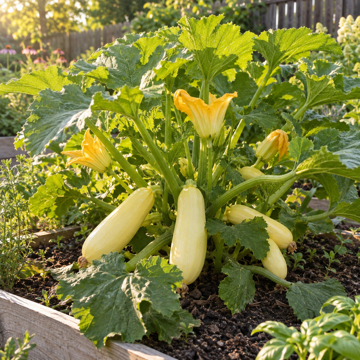 Chiffon Summer Squash Seeds growing in a home garden