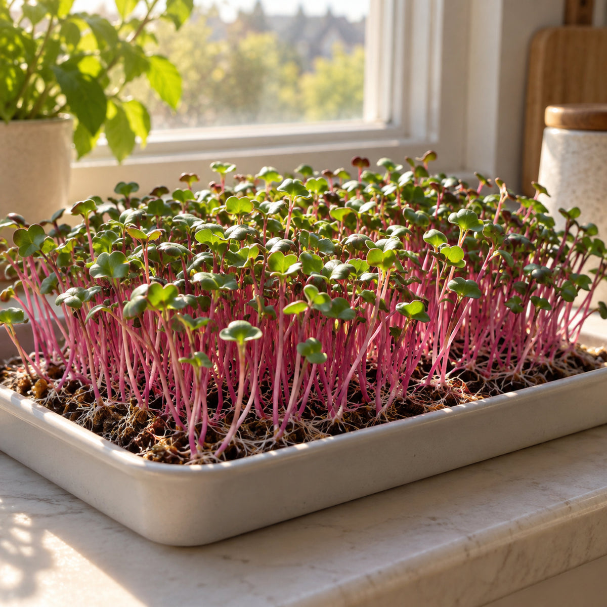 China Rose Radish Sprouts Seeds growing in a home garden