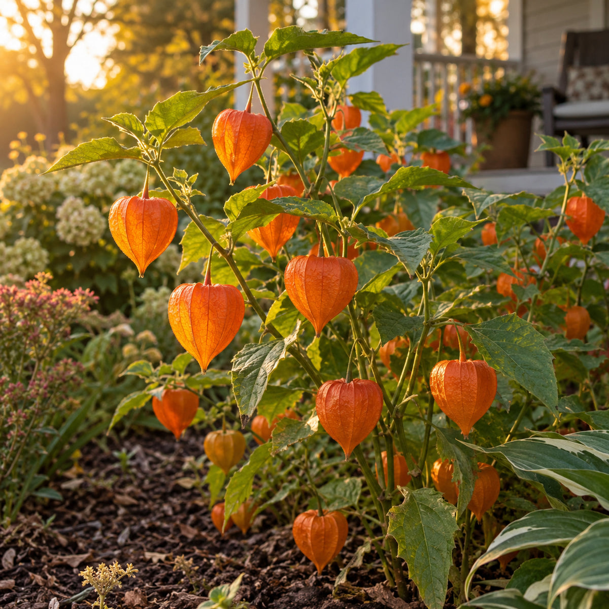 Chinese Lantern Seeds growing in a home garden