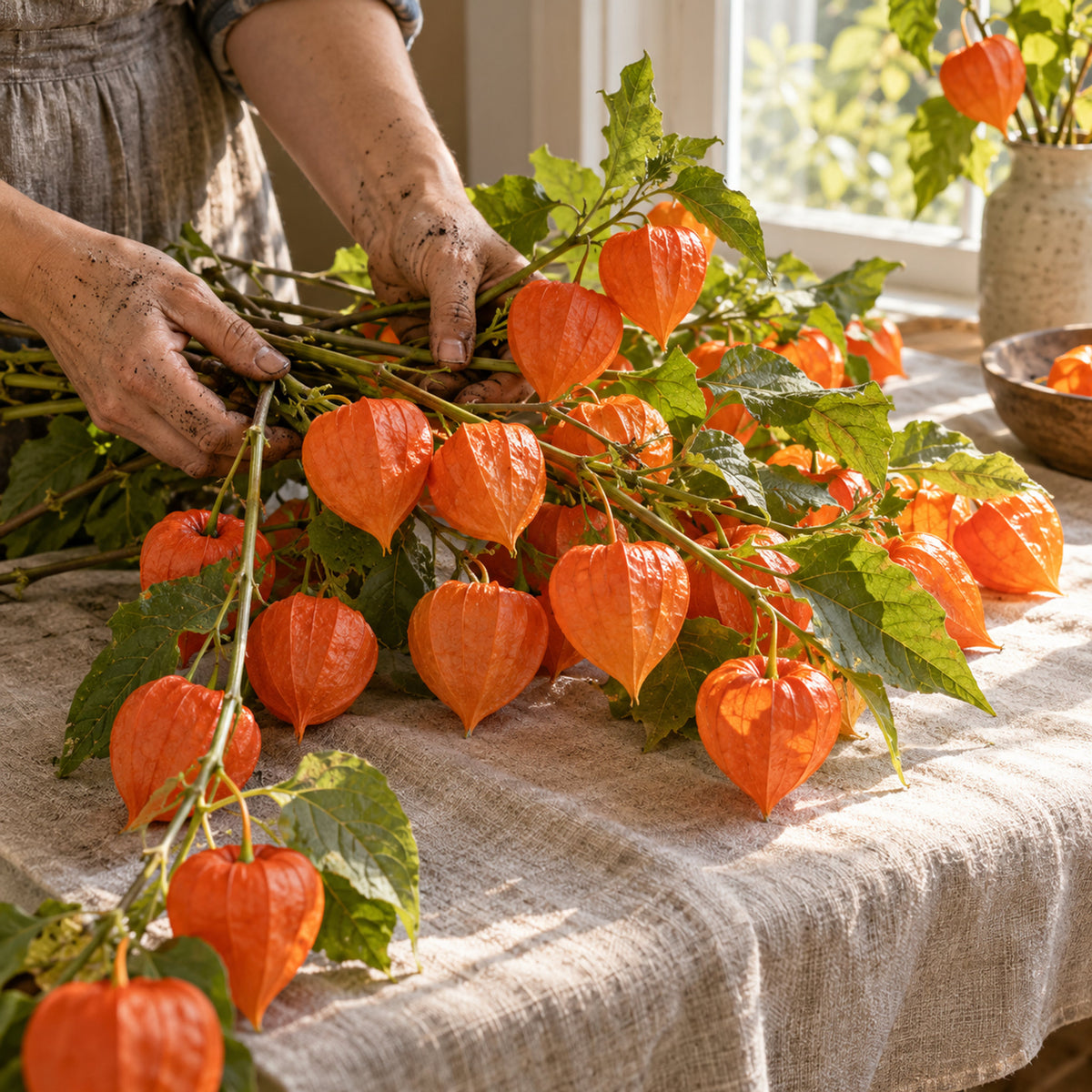 Chinese Lantern Seeds harvest up close