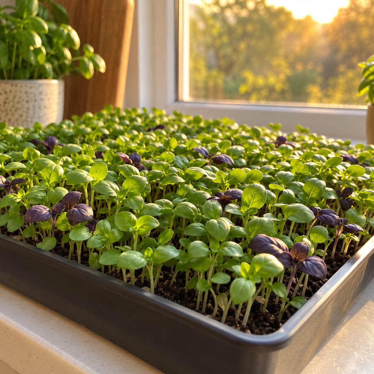 Ciao Bella Basil Blend Microgreens Seeds growing in a home garden