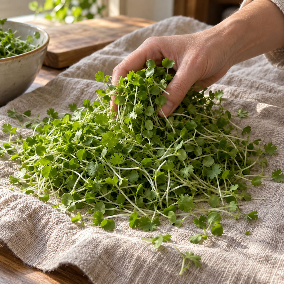 Cilantro Microgreens Seeds harvest up close