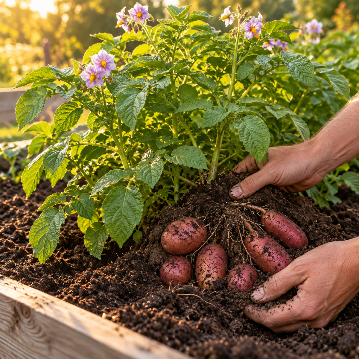 Clancy Potato Seeds growing in a home garden