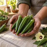 Clemson Spineless 80 Green Okra Seeds harvest up close