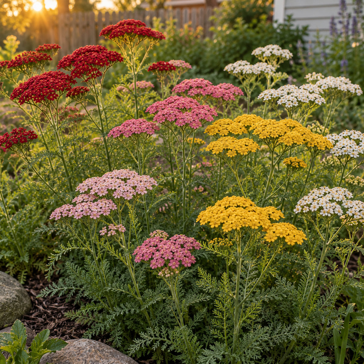 Colorado Blend Yarrow Seeds growing in a home garden