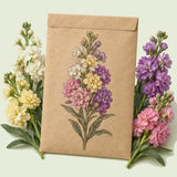 Kraft seed packet illustrated with Column Blend Stock, with fresh Column Blend Stock beside it