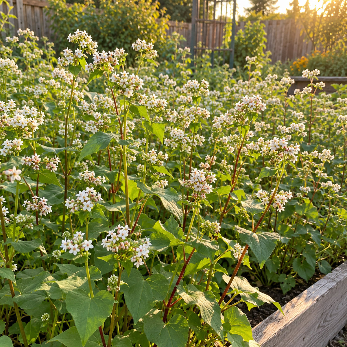 Common Buckwheat Cover Crop Seeds growing in a home garden