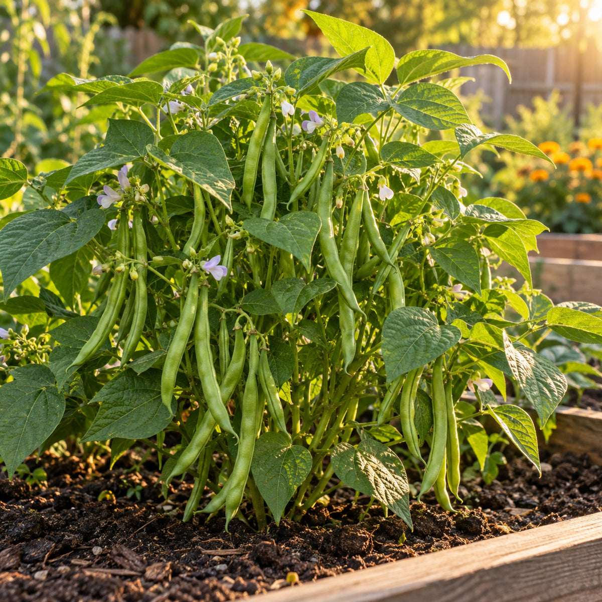 Contender Bush Bean Seeds growing in a home garden