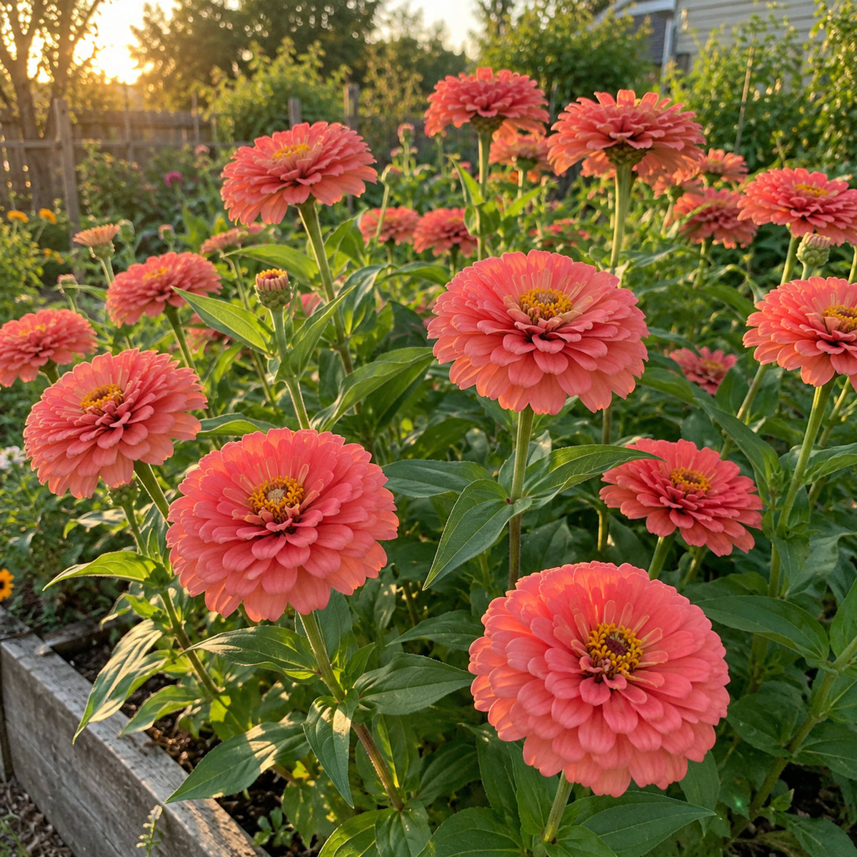 Coral Zinnia Seeds growing in a home garden