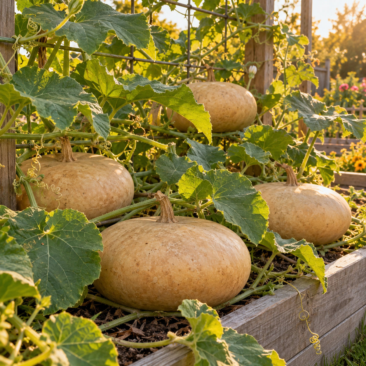 Corsican Hard-Shelled Gourd Seeds growing in a home garden