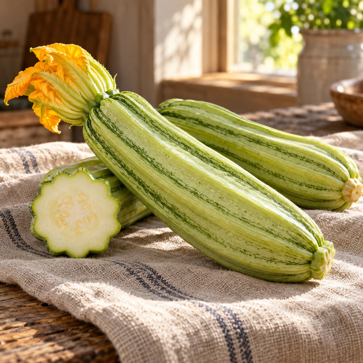 Costata Romanesco Summer Squash Seeds harvest up close