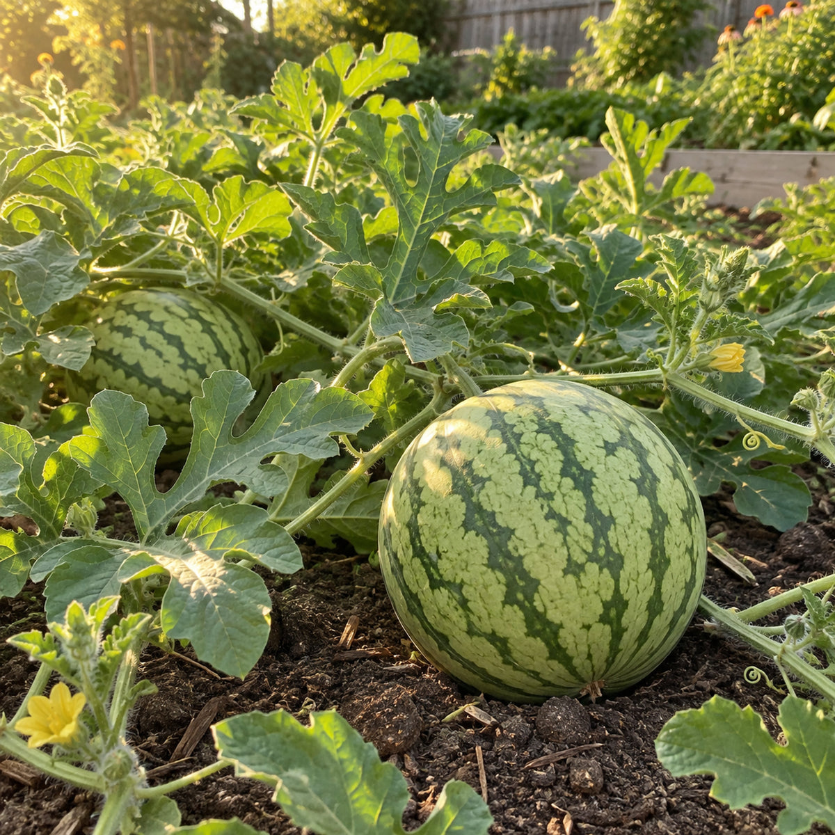 Cream of Saskatchewan Watermelon Seeds growing in a home garden