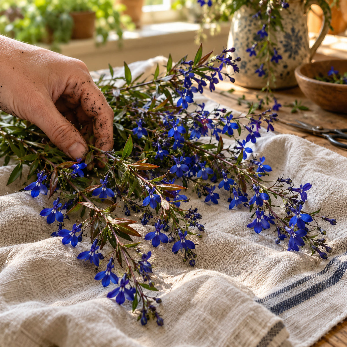 Crystal Palace Lobelia Seeds harvest up close