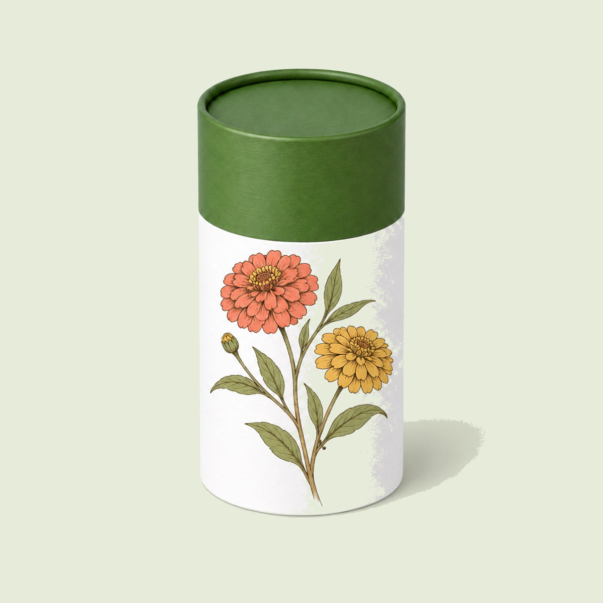Cut and Come Again Zinnia Seed Shaker on a soft green background