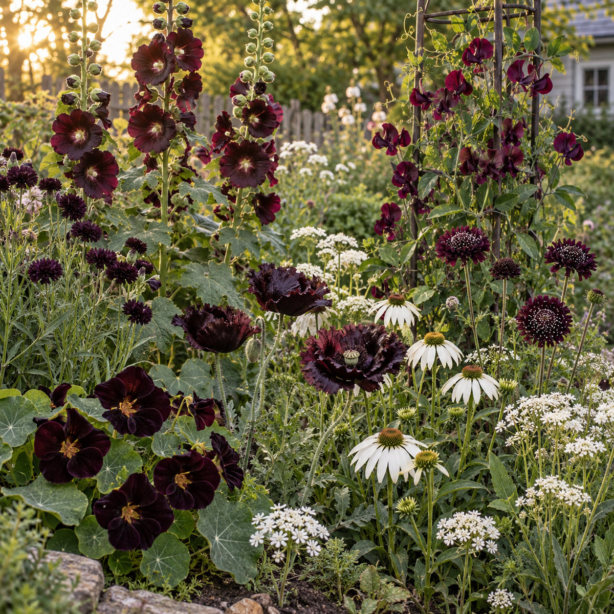 Dark Bloom Flower Seed Bundle growing in a home garden