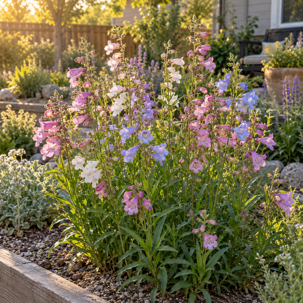 Dazzler Blend Penstemon Seeds growing in a home garden
