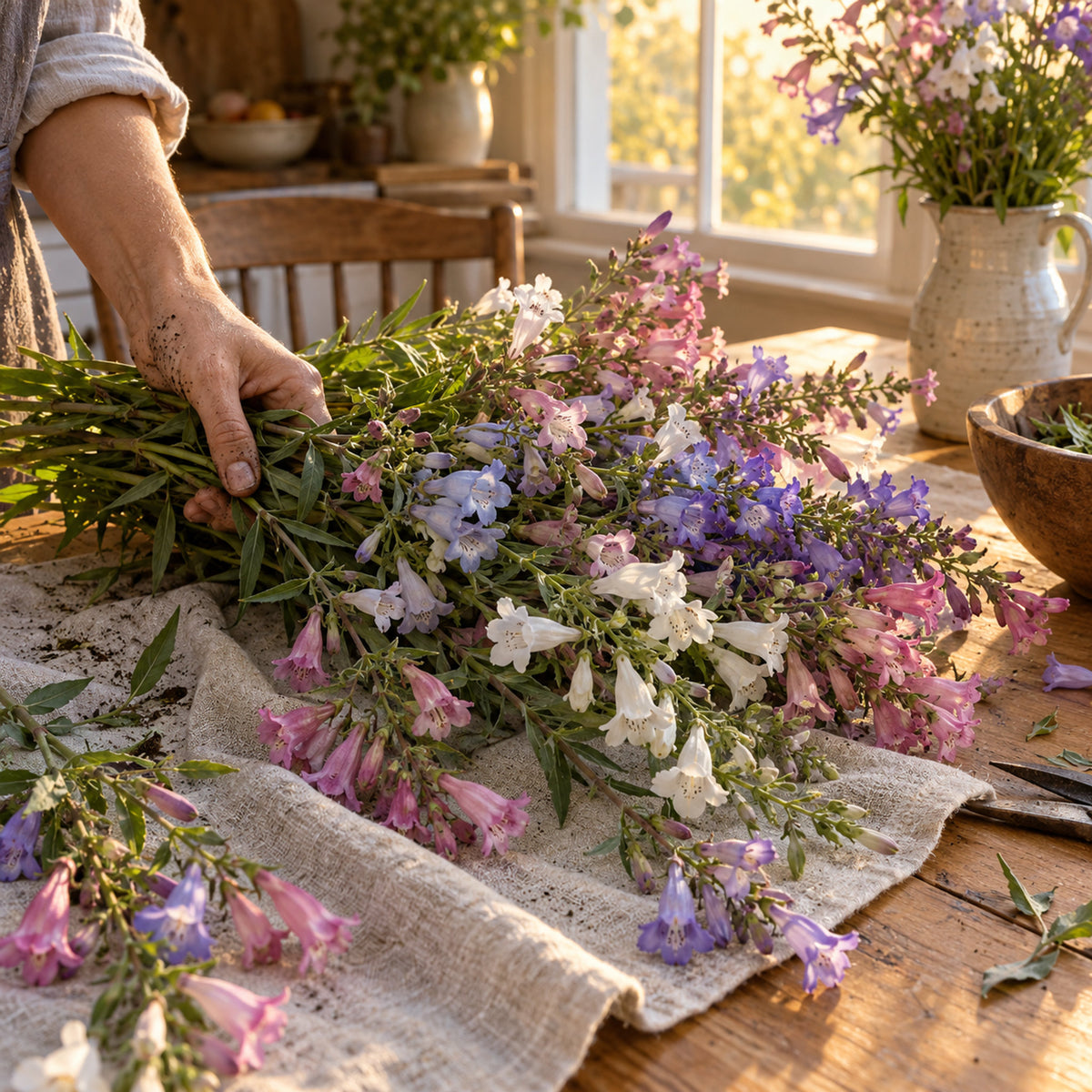 Dazzler Blend Penstemon Seeds harvest up close