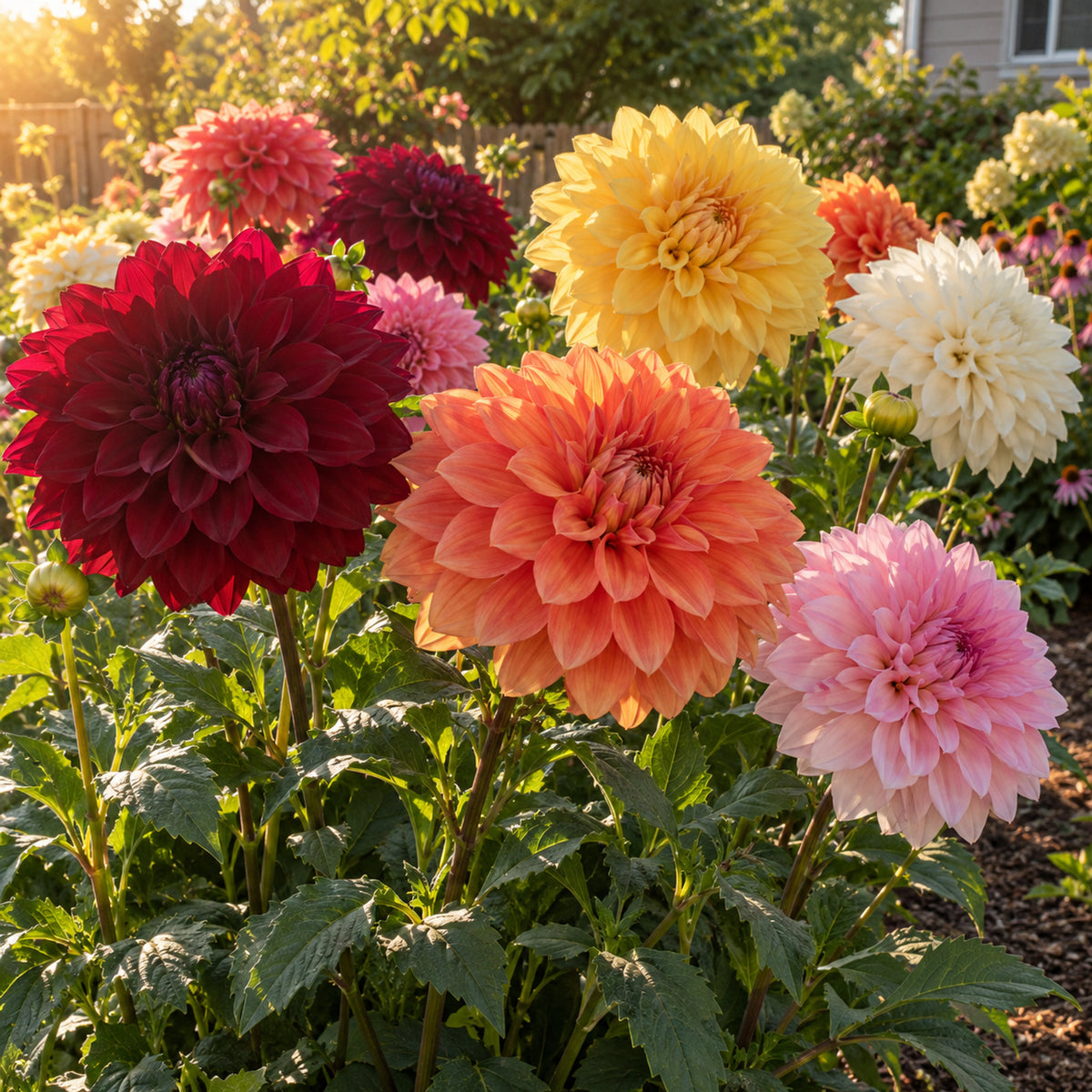 Decorative Double Blend Dahlia Seeds growing in a home garden