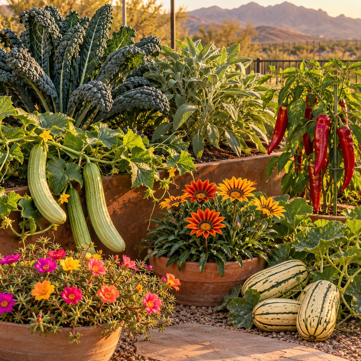 Desert West Garden Seed Bundle growing in a home garden