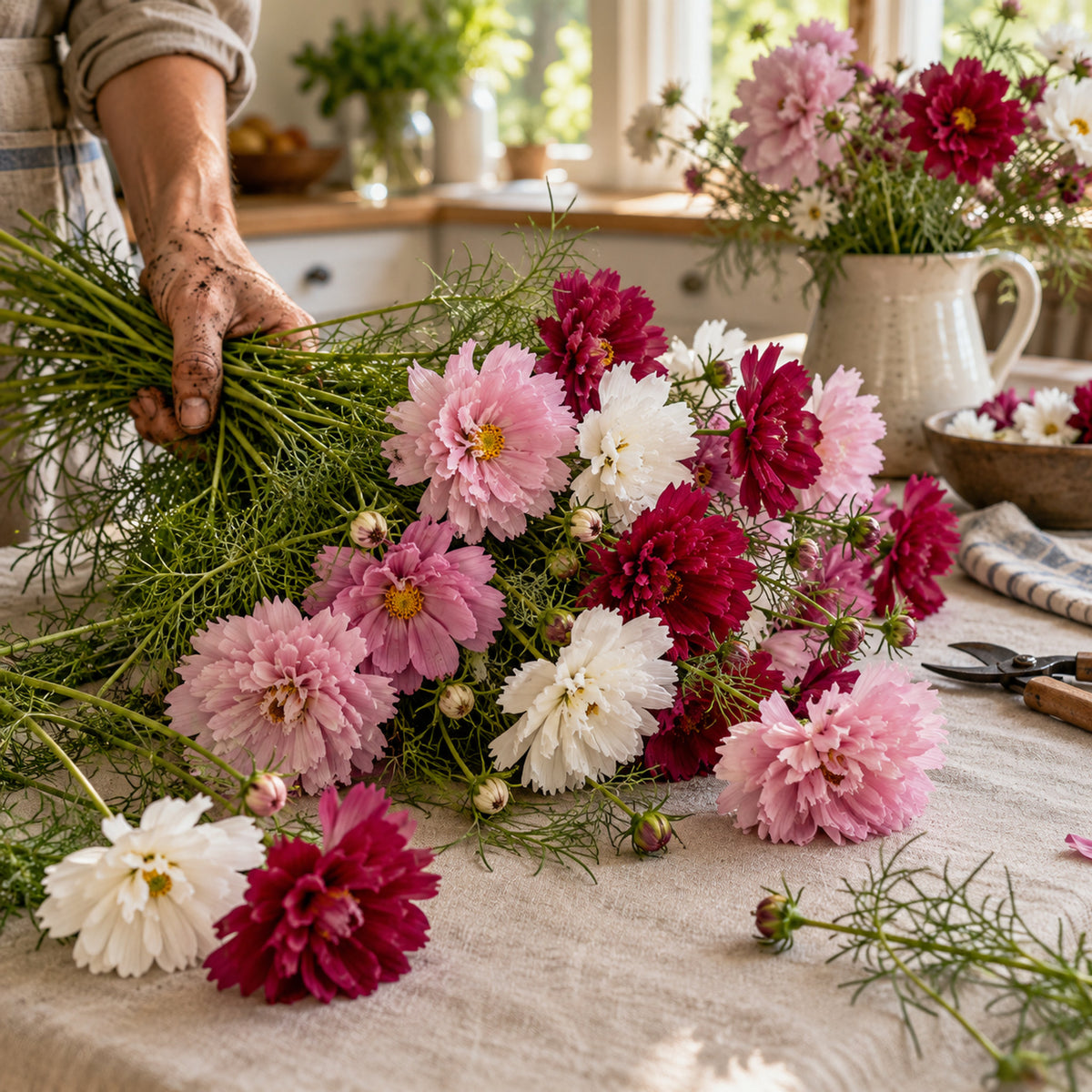 Double Click Blend Cosmos Seeds harvest up close