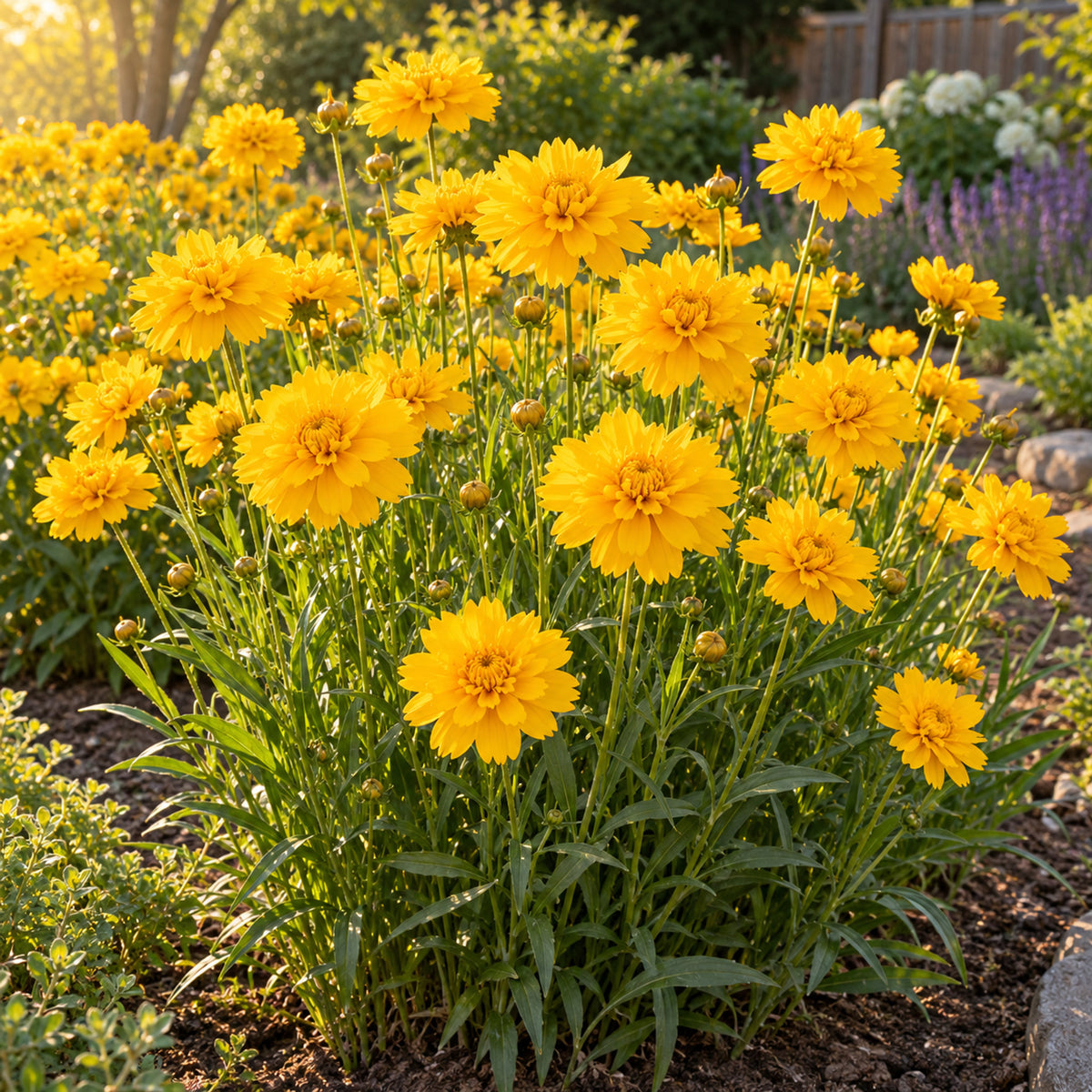 Double Sunburst Coreopsis Seeds growing in a home garden