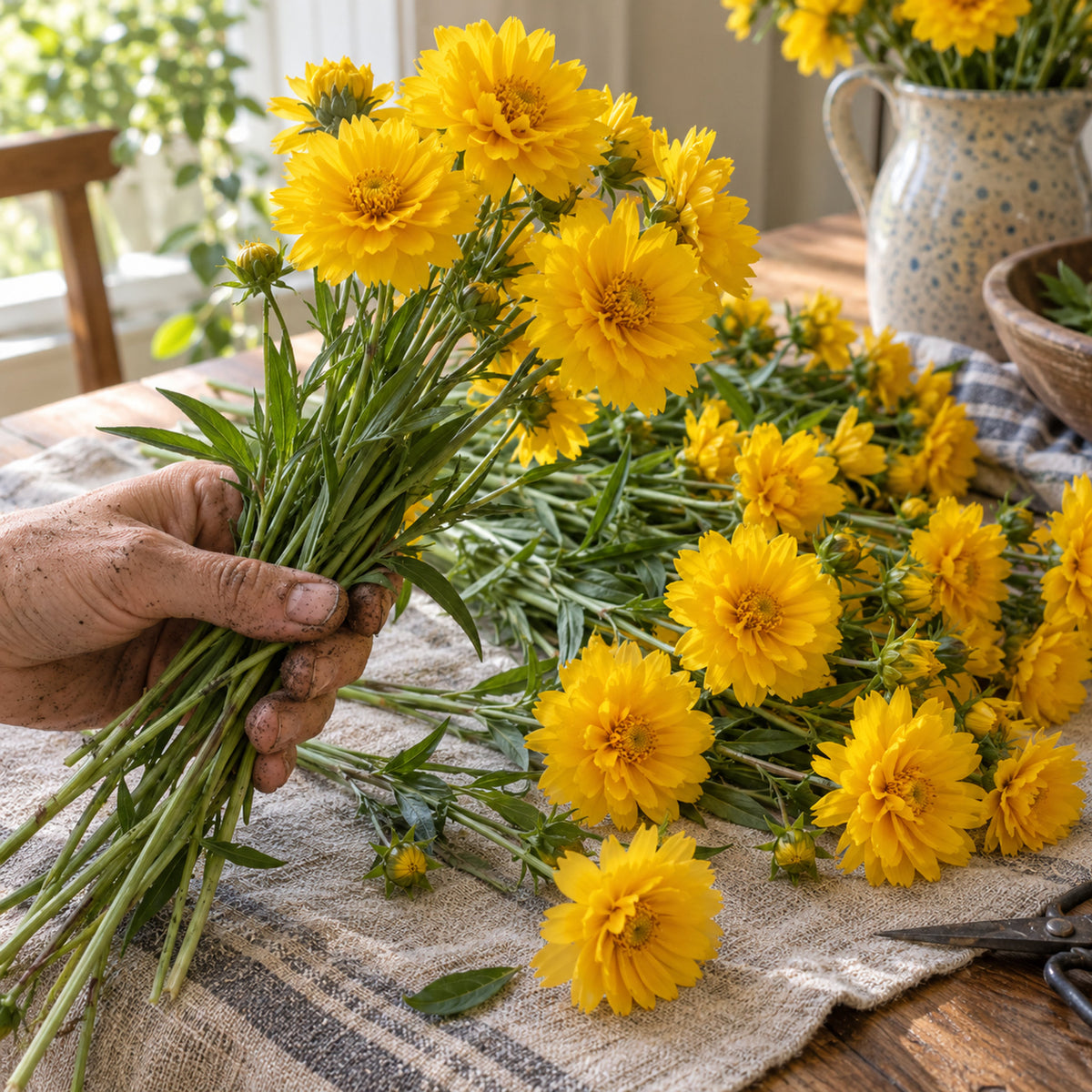Double Sunburst Coreopsis Seeds harvest up close