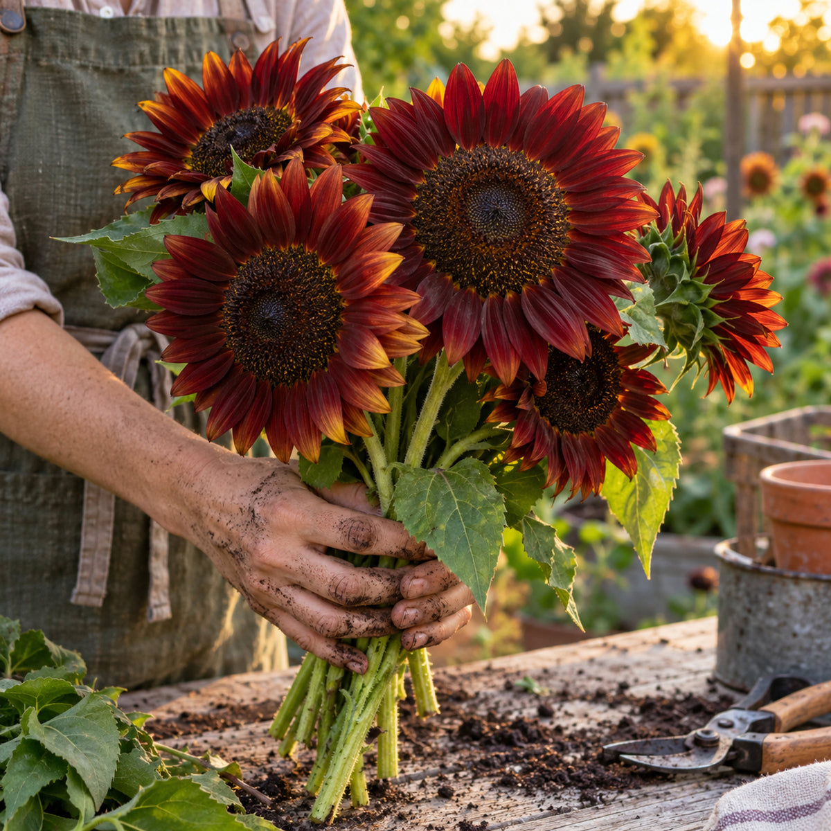 Drop Dead Red Sunflower Seeds harvest up close