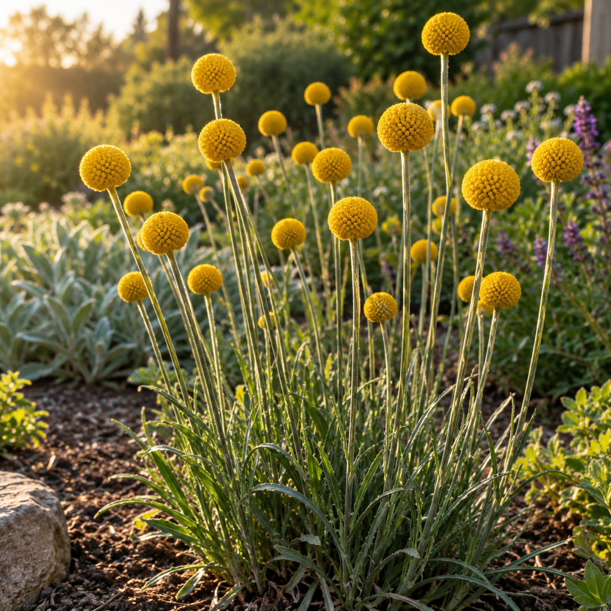 Drumstick Flower Craspedia Seeds growing in a home garden
