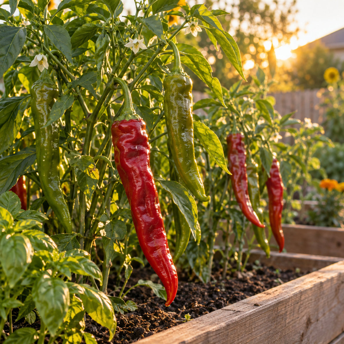 Durango Mirasol Chile Pepper Seeds growing in a home garden