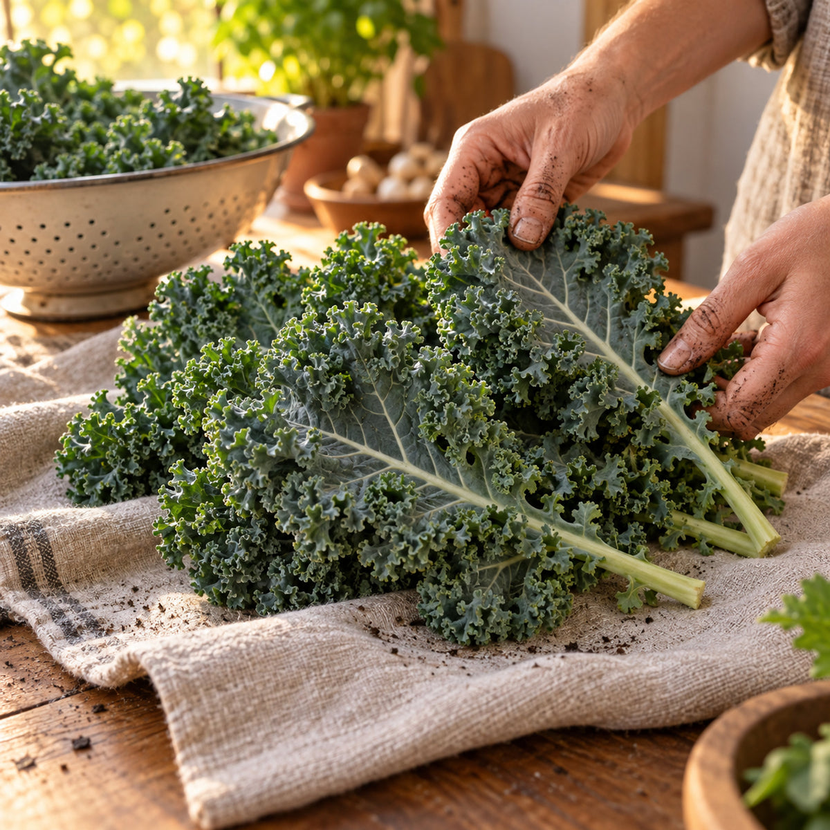 Dwarf Blue Curled Kale Seeds harvest up close