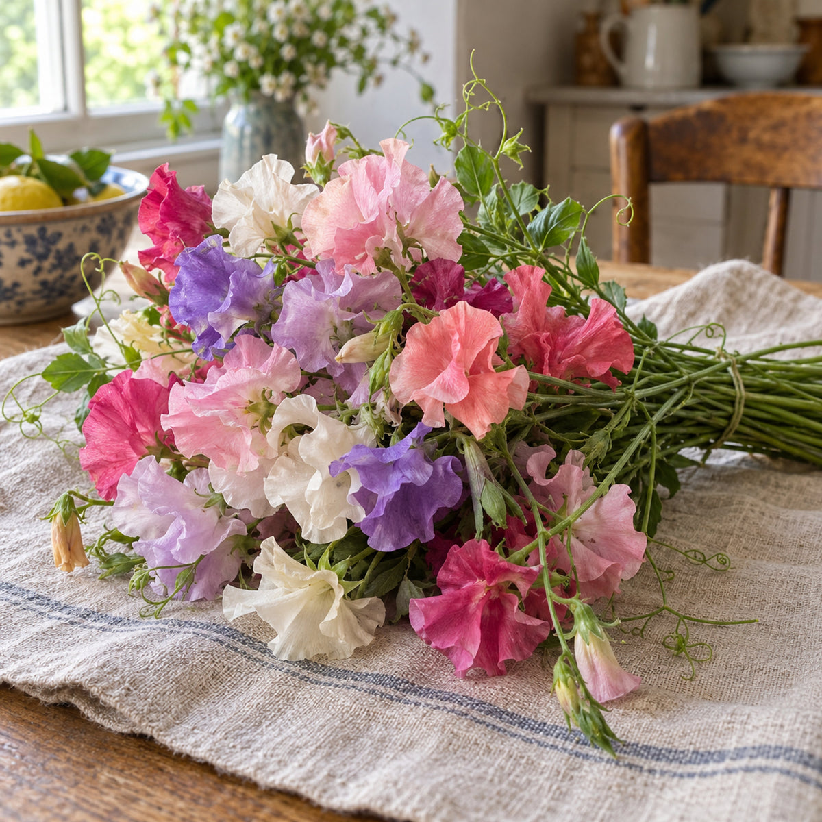 Early Multiflora Blend Sweet Pea Seeds harvest up close