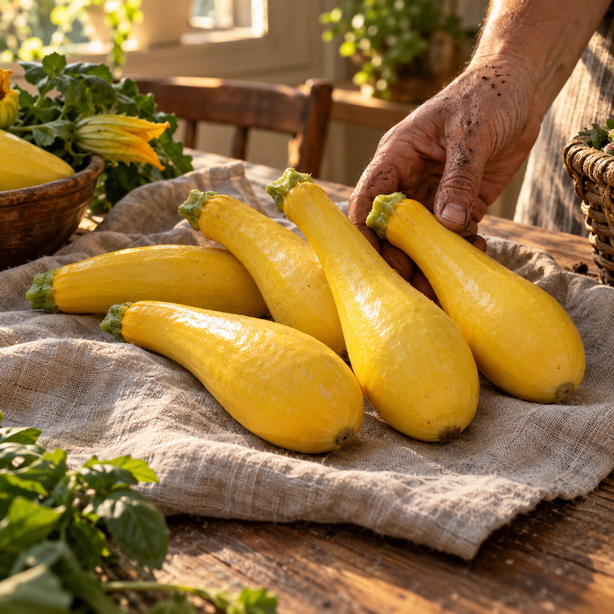 Early Prolific Straightneck Summer Squash Seeds harvest up close