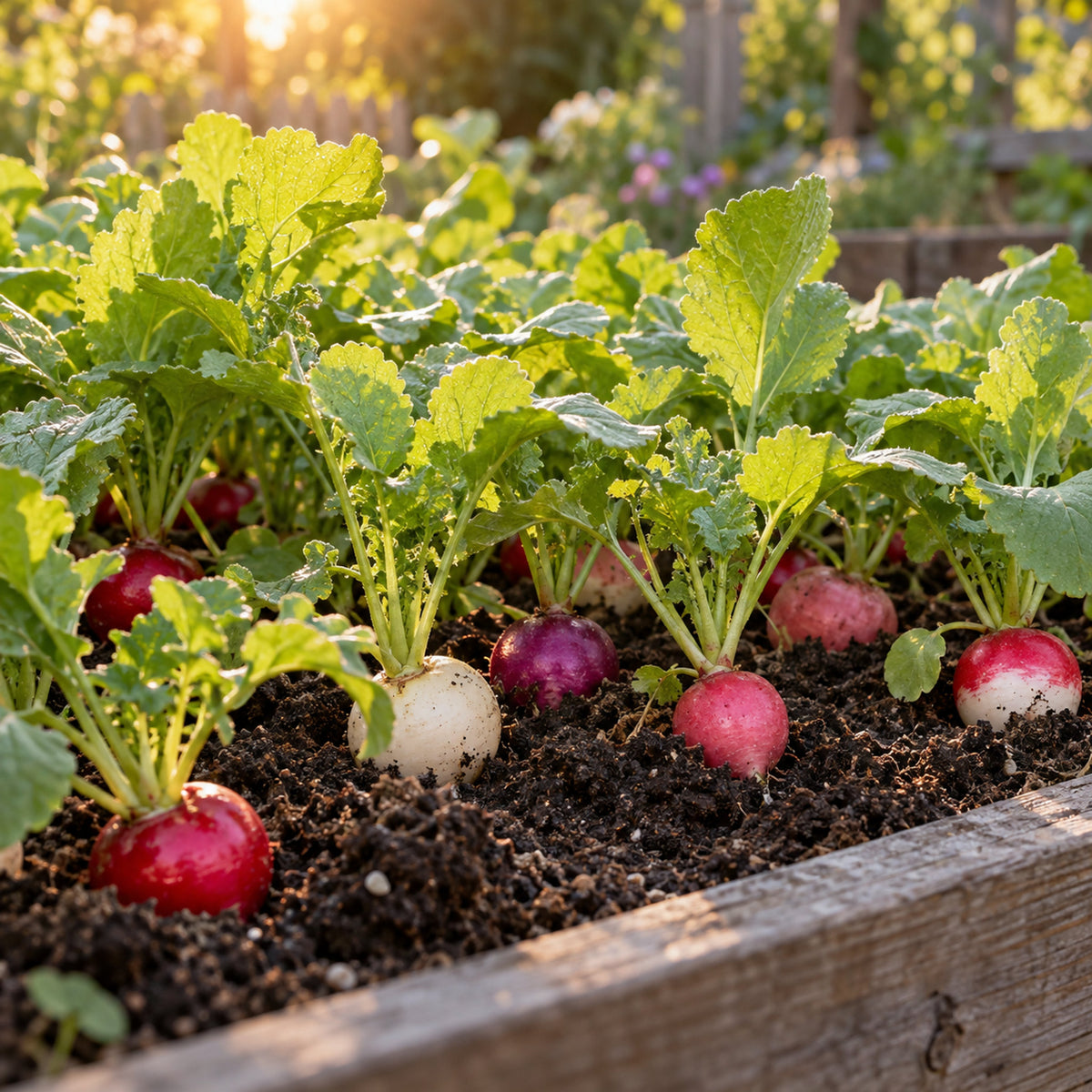 Easter Egg Radish Blend Seeds growing in a home garden
