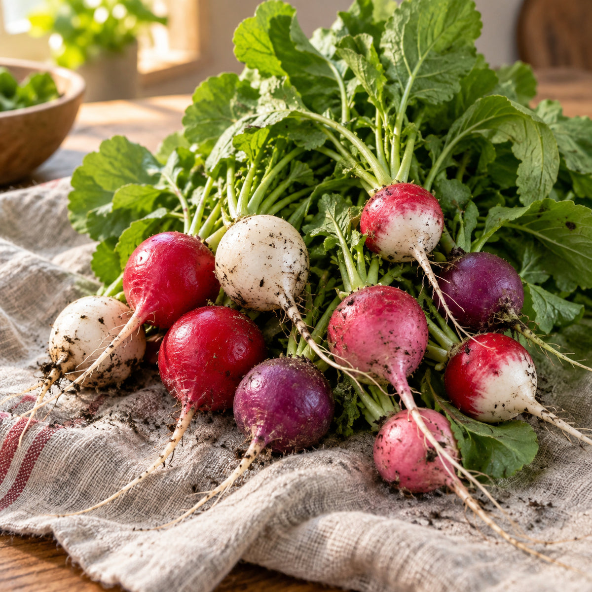 Easter Egg Radish Blend Seeds harvest up close