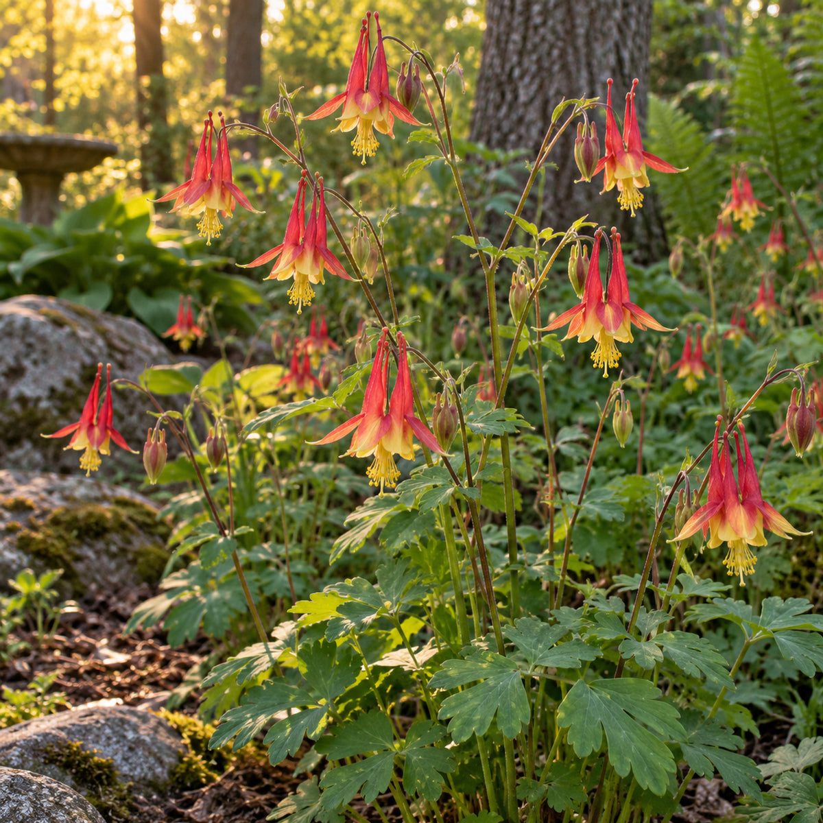 Eastern Red Columbine Seeds growing in a home garden