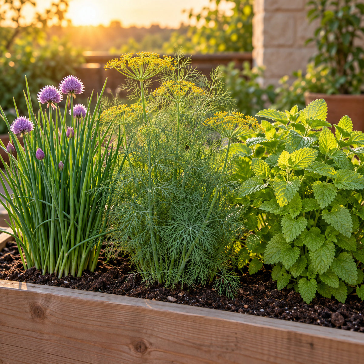 Easy Kitchen Herb Seed Bundle growing in a home garden