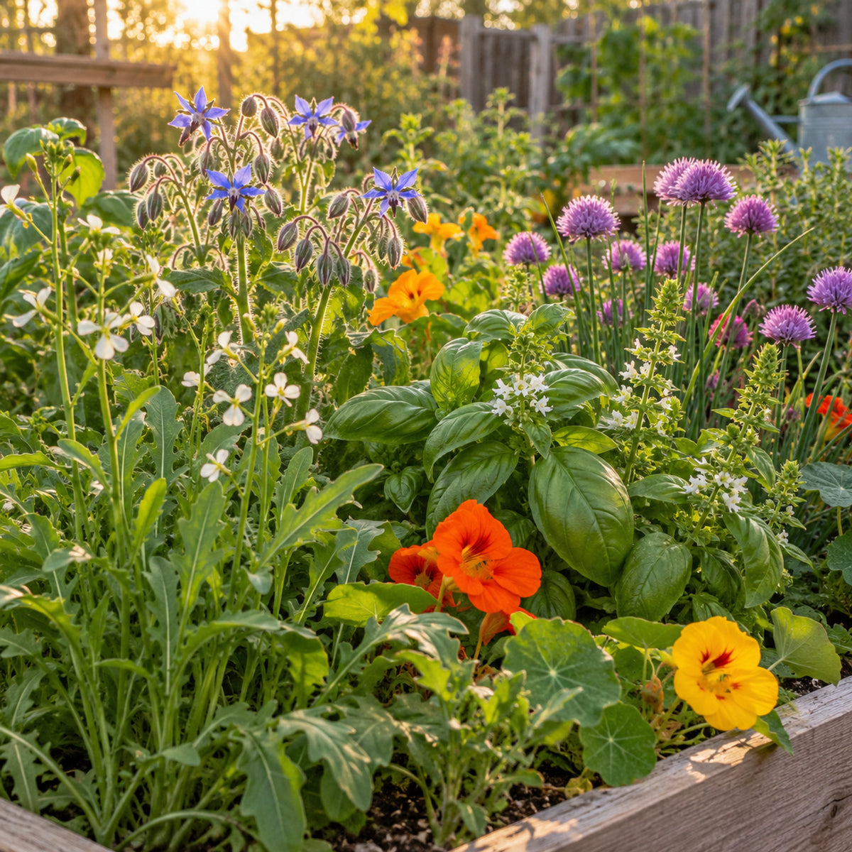 Edible Flower And Herb Mix Seeds growing in a home garden