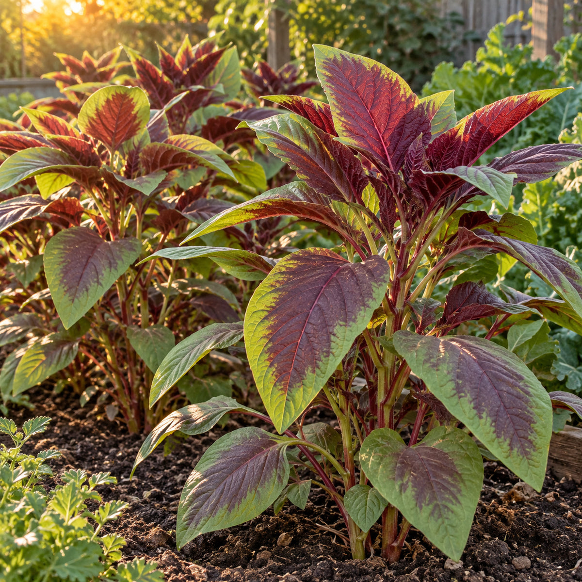 Edible Red Leaf Amaranth Seeds growing in a home garden