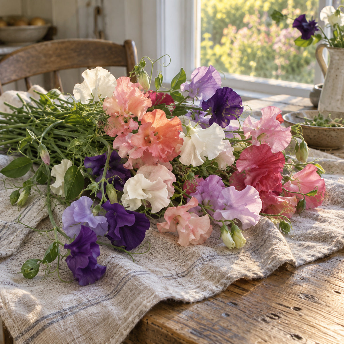 Elegance Blend Sweet Pea Seeds harvest up close