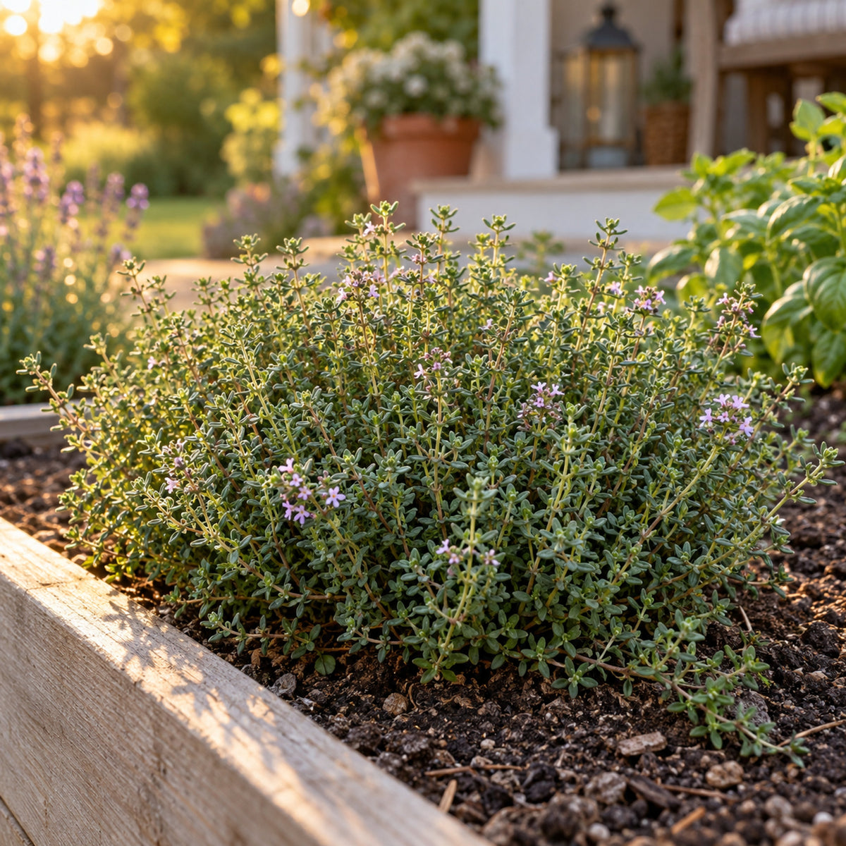 English Thyme Seeds growing in a home garden