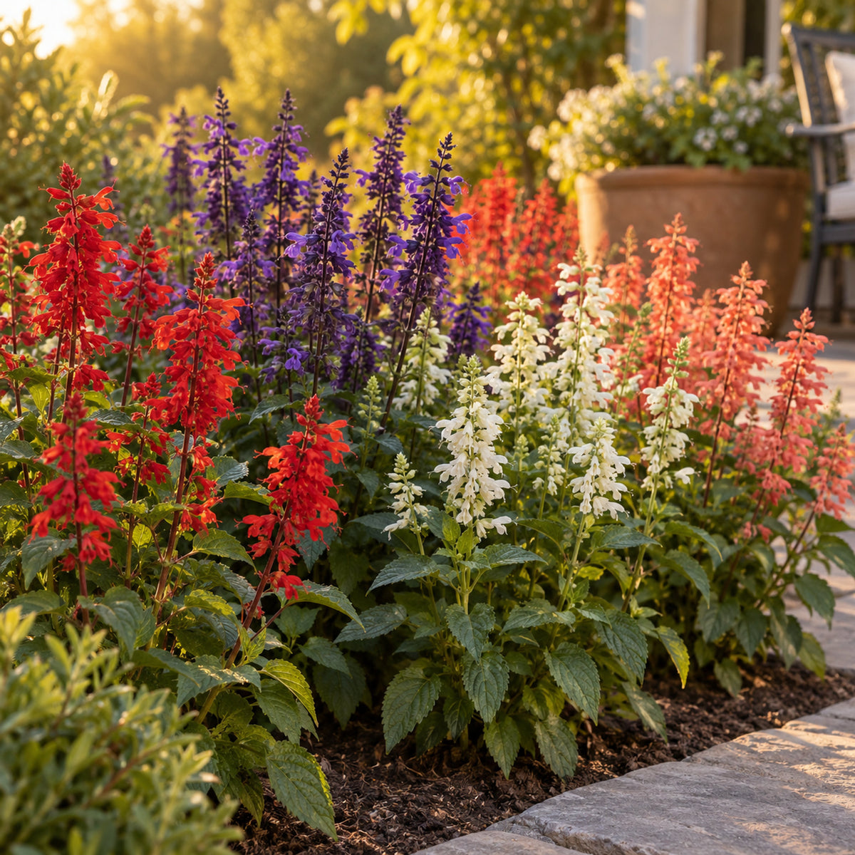 Estella Blend Salvia Seeds growing in a home garden