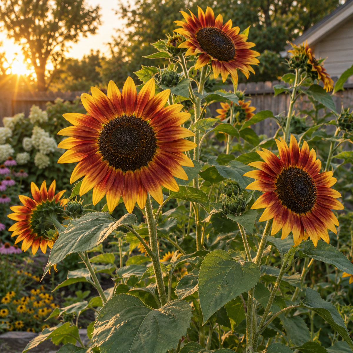 Evening Sun Sunflower Seeds growing in a home garden