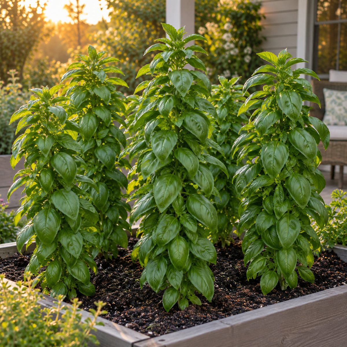Everleaf Emerald Towers Basil Seeds growing in a home garden